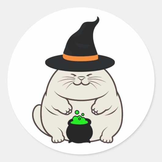 太おもしろい猫は魔女だ ラウンドシール (正面)