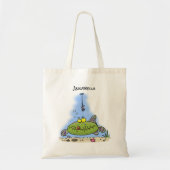 太おもしろい腹の緑の魚の魚釣り漫画おもしろい トートバッグ (正面)