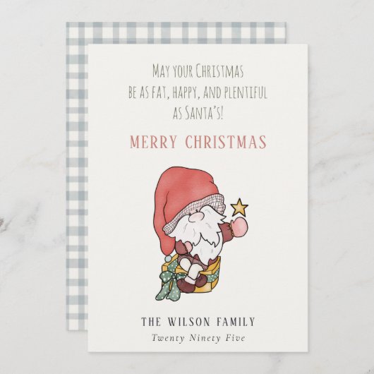太っおもしろいた幸せなサンタのクリスマスの願い シーズンカード (正面/裏面)