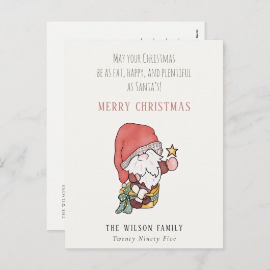 太っおもしろいた幸せなサンタのクリスマスの願い シーズンポストカード (正面/裏面)