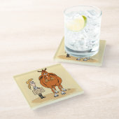 太っおもしろいた漫画の馬の女性が干し草の役に立つ ガラスコースター (アングル)