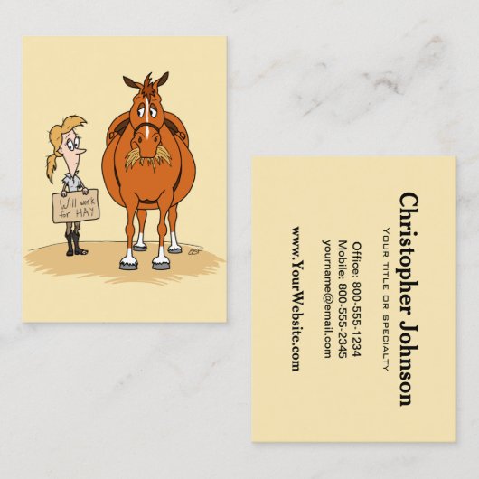 太っおもしろいた漫画の馬の女性が干し草の役に立つ 名刺 (正面/裏面)