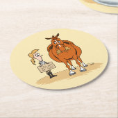 太っおもしろいた漫画の馬の女性は干し草のために働く ラウンドペーパーコースター (アングル)
