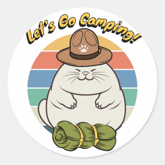 太っおもしろいた猫がキャンプに行きたい ラウンドシール (正面)