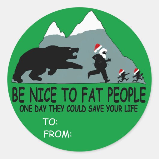 太ったおもしろいサンタギフト ラウンドシール (正面)