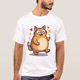 太ったかわいいオレンジの猫の虹の尾のスパークル Tシャツ