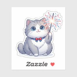 太ったかわいい猫がスパークラーを握って 7月4日を祝う シール