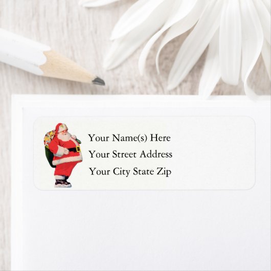 太ったすてきスタンディングのサンタクロースとおもちゃバッグ ラベル (インサイチュ)