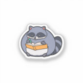 太ったアライグマの読書好きかわいい動物 シール (正面)