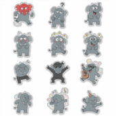 太ったキャラクターの象のステッカーセット シール (正面)