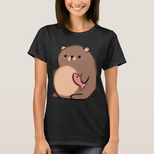太ったクマと友達のサーモン Tシャツ (正面)