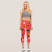 太ったシックモダンラガーリーかわいらしイト赤いパターン カプリレギンス (正面)