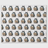 太ったタキシードの漫画の猫と誕生日の看板 ラッピングペーパー (フラット)