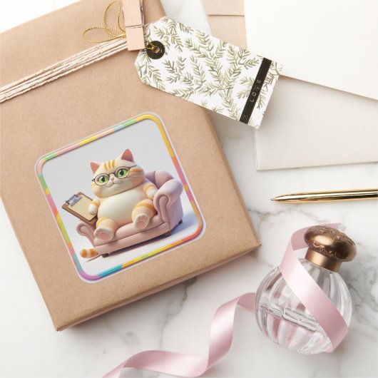 太ったタビー猫のくつろぎタイム スクエアシール (ギフト)