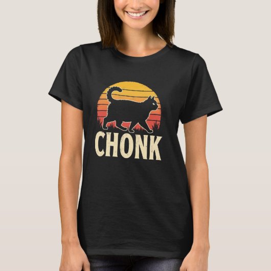 太ったチョンクス猫レトロサンセット Tシャツ (正面)