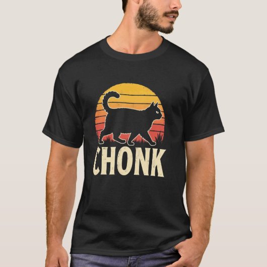 太ったチョンクス猫レトロサンセット Tシャツ (正面)