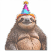 太ったナマケモノの誕生日パーティーハットギフトおもしろいミーム プレゼント シール (正面)
