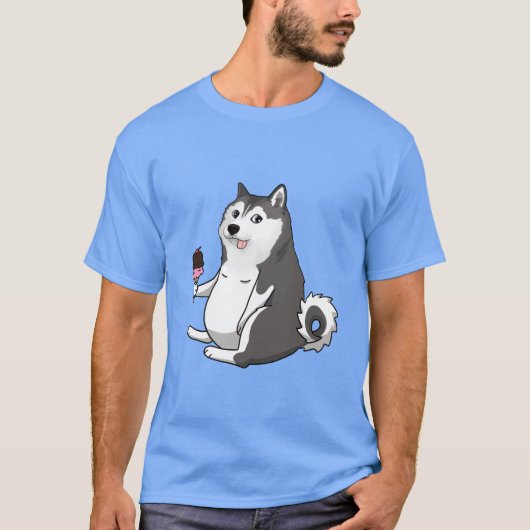 太ったハスキー犬のdogeミーム tシャツ (正面)