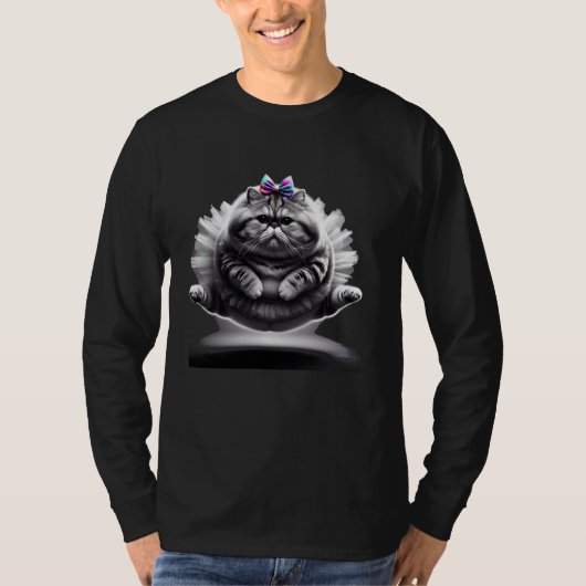 太ったバレエキティ猫がパニエで踊る Tシャツ (正面)