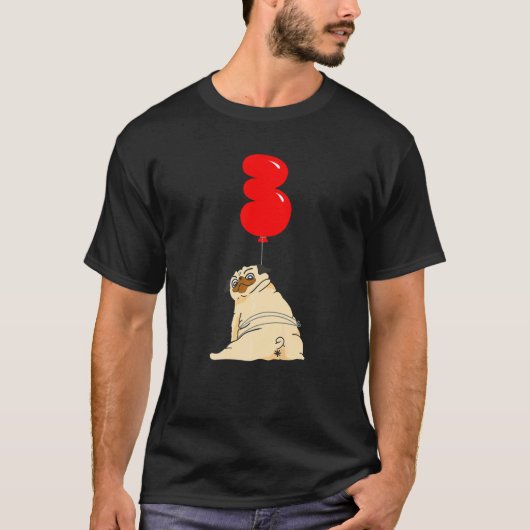 太ったパグの3歳の誕生日キッズバルーン・パーティー Tシャツ (正面)