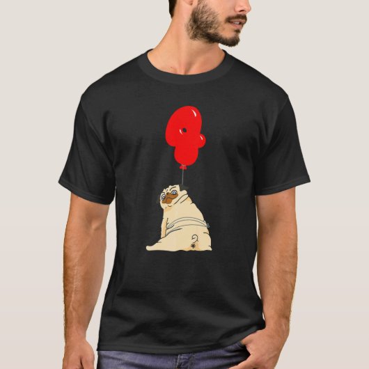 太ったパグの4歳の誕生日キッズバルーン・パーティー Tシャツ (正面)