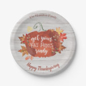 太ったパンツを用意する感謝灰色の木材 ペーパープレート (正面)