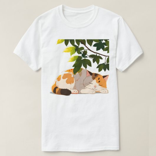 太った三毛猫の寝姿 Tシャツ (デザイン正面)
