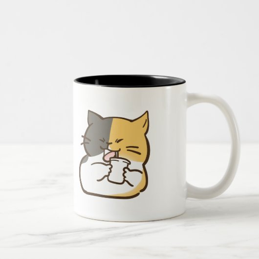 太った三毛猫 - かわいいステッカー ツートーンマグカップ (右)