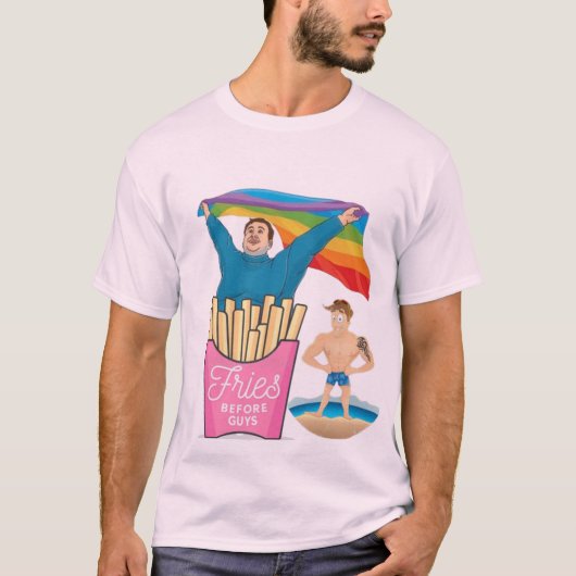 太った人を追いかける人 LGBT ゲイプライド 冗談 ジョーク Tシャツ (正面)