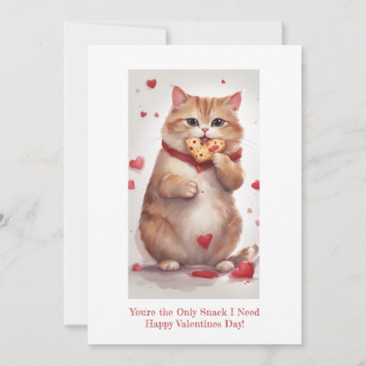 太った可愛い猫クッキーのスナックおもしろいバレンタインデー シーズンカード (正面)