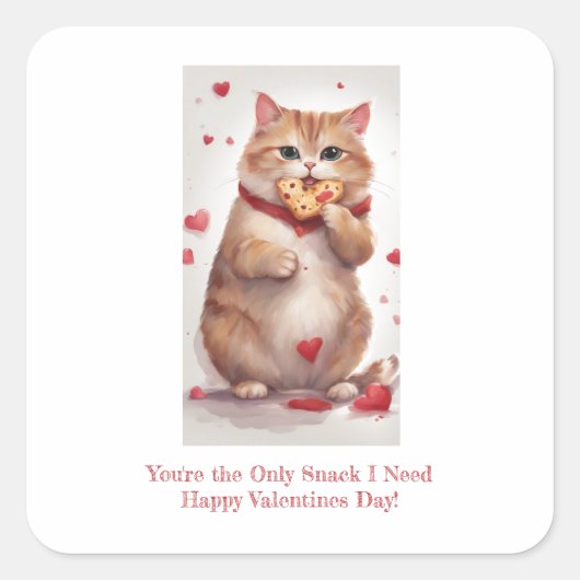 太った可愛い猫クッキーのスナックValentines Day スクエアシール (正面)