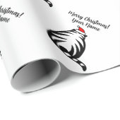 太った大きなサンタ猫のクリパーソナライズされたスマス ラッピングペーパー (ロールコーナー)