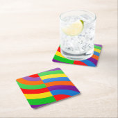 太った大きな虹のストライプ輪 スクエアペーパーコースター (インサイチュ)