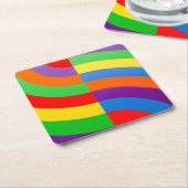 太った大きな虹のストライプ輪 スクエアペーパーコースター (アングル)
