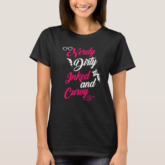 太った女性の女の子のためのNerdy汚いインキカーブ Tシャツ (正面)
