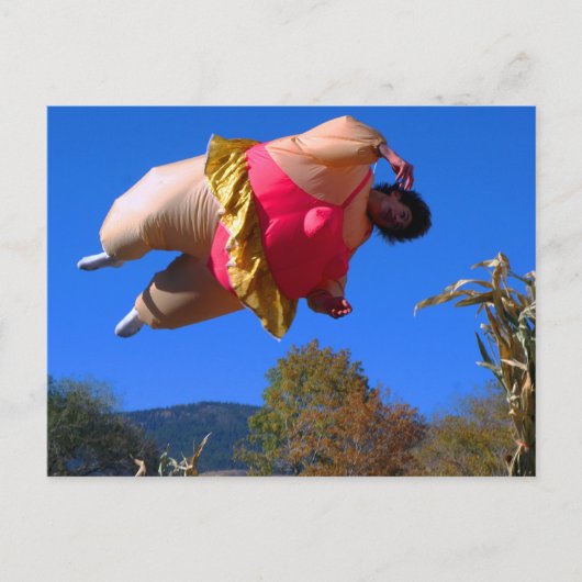 太った婦人がバウンスする ポストカード (正面)