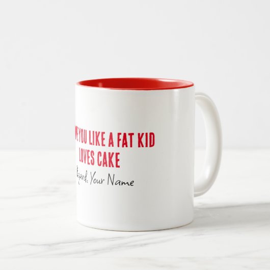太った子がケーキを愛するボーイフレンド ツートーンマグカップ (正面右)