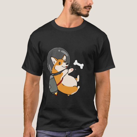 太った宇宙ジェットパックコーギー Tシャツ (正面)