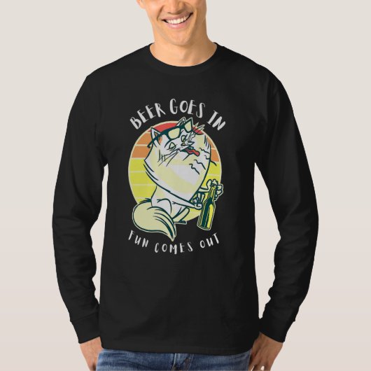 太った猫がビールを飲む来とおもしろいが出るM Tシャツ (正面)