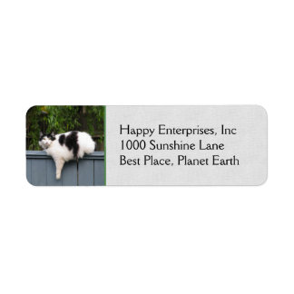 太った猫がフェンスに乗る ラベル