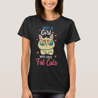 太った猫が好きな女おもしろいの子 Tシャツ