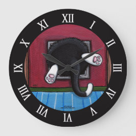 太った猫が猫弁に詰まった – 少し絞る ラージ壁時計