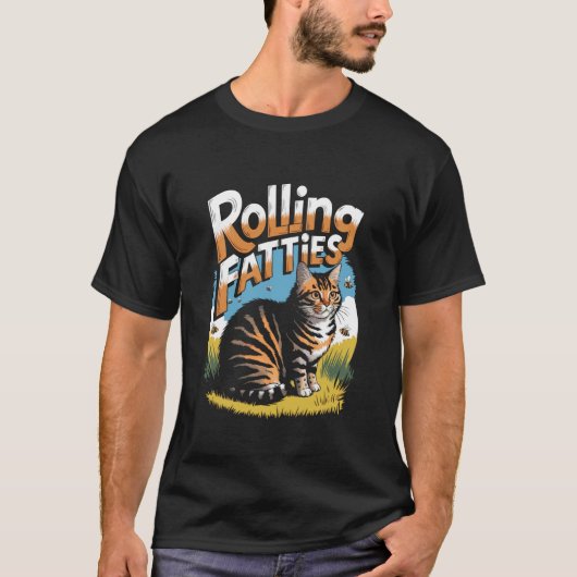太った猫が転がる面白い猫のミーム Tシャツ (正面)