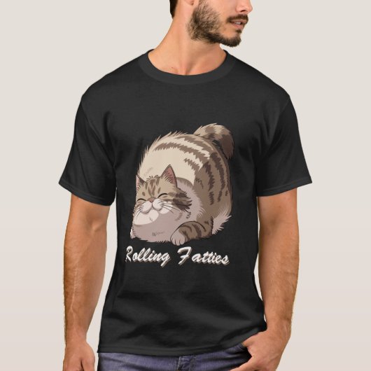 太った猫が転がる面白い猫の表情 ねこ ネコ 猫 可愛い 癒し Tシャツ (正面)