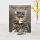 太った猫と小さなバーディおもしろい誕生日カード カード (黄色い花)