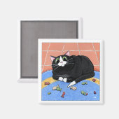 太った猫と魚のじゅうたん |キャットアート マグネット (正面/裏面)