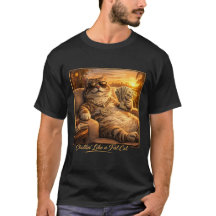 太った猫のようにくつろぐ面白い猫Tシャツ