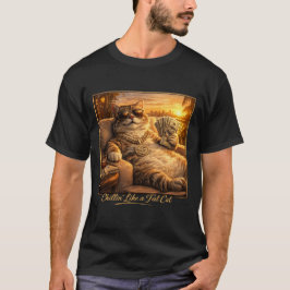 太った猫のようにくつろぐ面白い猫Tシャツ Tシャツ