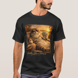 太った猫のようにくつろぐ面白い猫Tシャツ Tシャツ