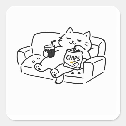 太った猫のイラスト スクエアシール (正面)